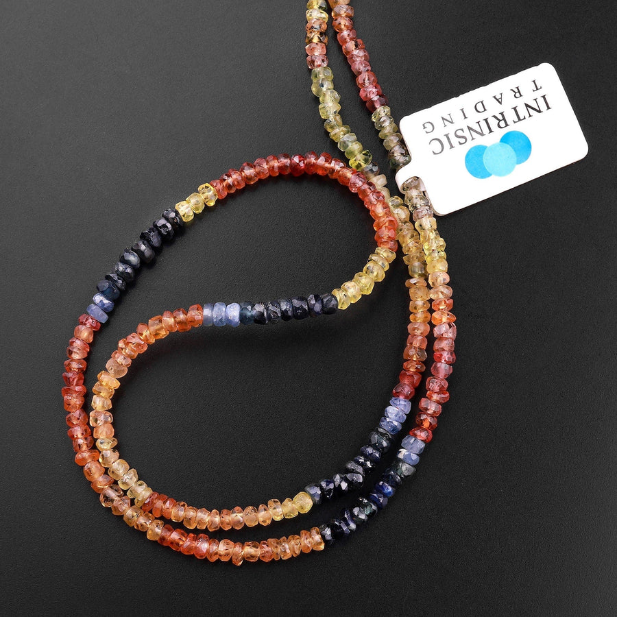 Faceted Natural Multi Color Orange Yellow Blue Sapphire Rondelle 3mm Gemstone Beads 15.5" Strand