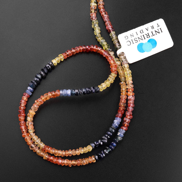 Faceted Natural Multi Color Orange Yellow Blue Sapphire Rondelle 3mm Gemstone Beads 15.5" Strand