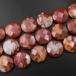 Large Phenomenal Faceted Natural Noreena Jasper Coin Pendant Beads 20mm 30mm 50mm 15.5" Strand