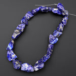 Natural Rough Raw Blue Lapis Lazuli Hand Hammered Freeform Irregular Organic Nugget Beads 15.5" Strand