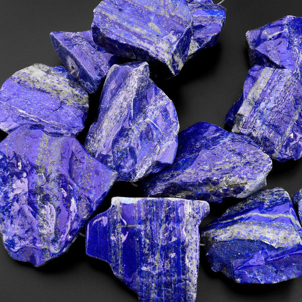 Huge Phenomenal Freeform Natural Blue Lapis Chunky Slab Pendant Nugget Beads Center Drilled 15.5" Strand