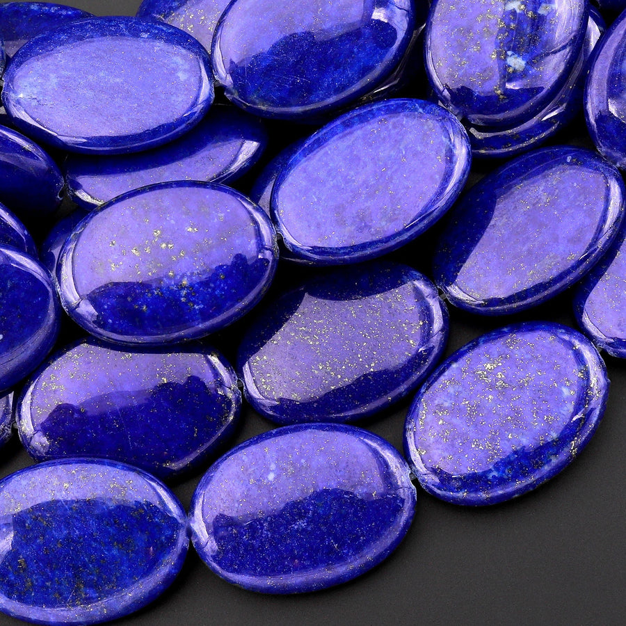 AAA Large Natural Blue Lapis Smooth Oval Nugget 30mm Beads 15.5" Strand