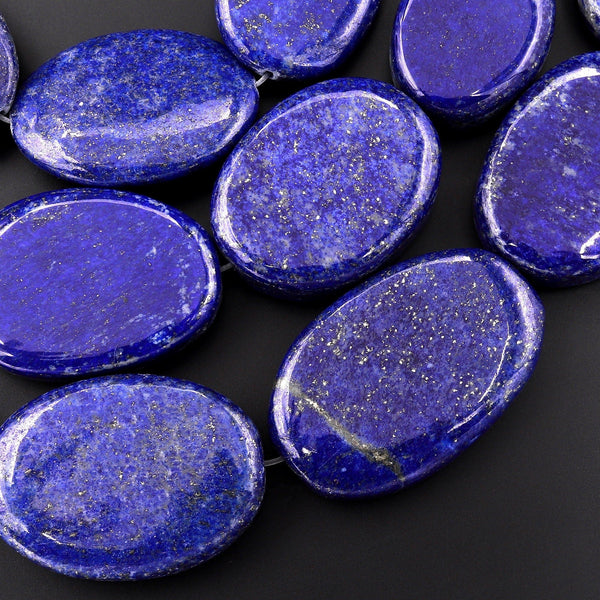 AAA Huge Natural Blue Lapis Smooth Oval Nugget 30mm Beads 15.5" Strand
