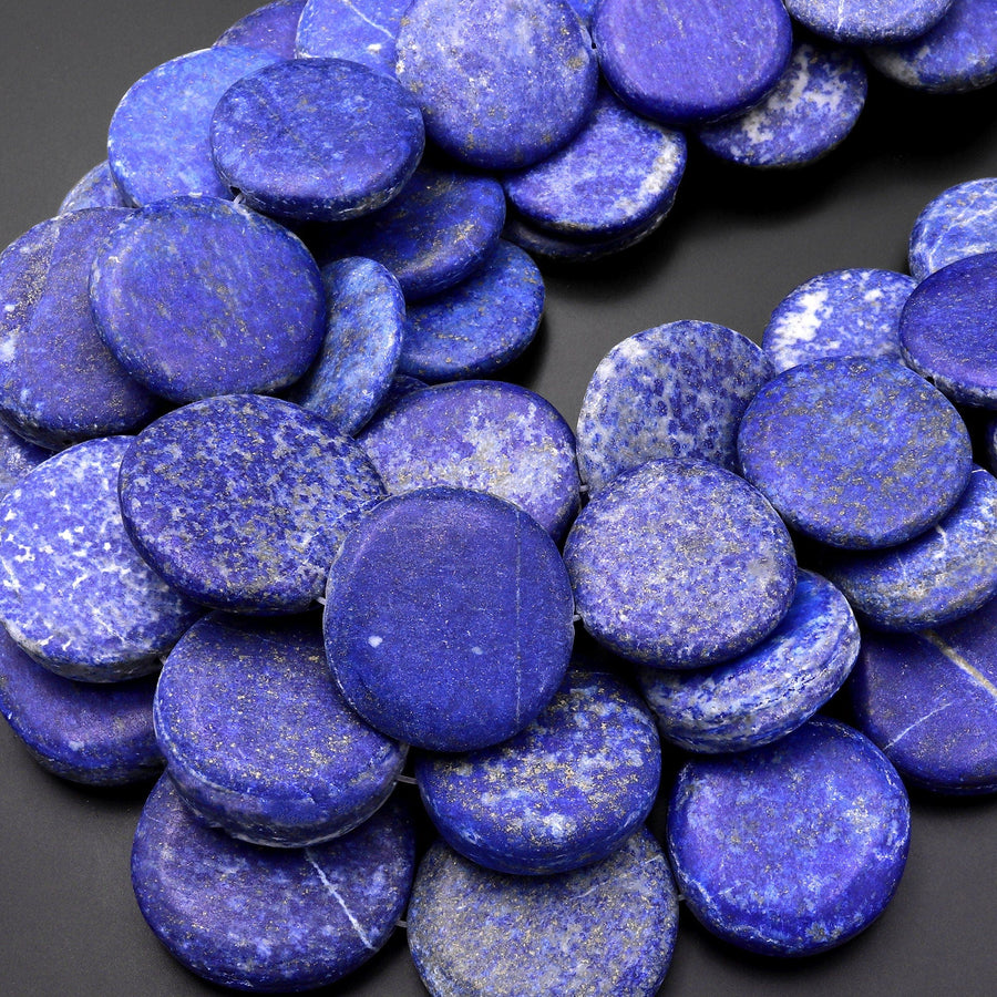 Matte Huge Natural Blue Lapis Smooth Coin Circle Beads 20mm 30mm 40mm 15.5" Strand