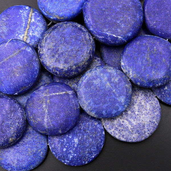 Matte Huge Natural Blue Lapis Smooth Coin Circle Beads 20mm 30mm 40mm 15.5" Strand