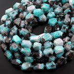 Large Natural Blue Amazonite Smoky Quartz  Rectangle Nugget Beads 15.5" Strand