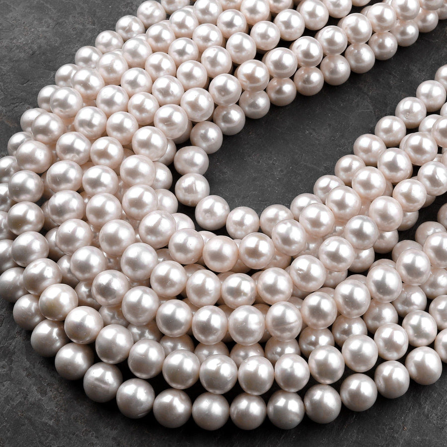 AA Genuine White Freshwater Pearl 6mm 8mm 10mm Round Pearl Shimmery Iridescent Classic White Pearl 15.5" Strand