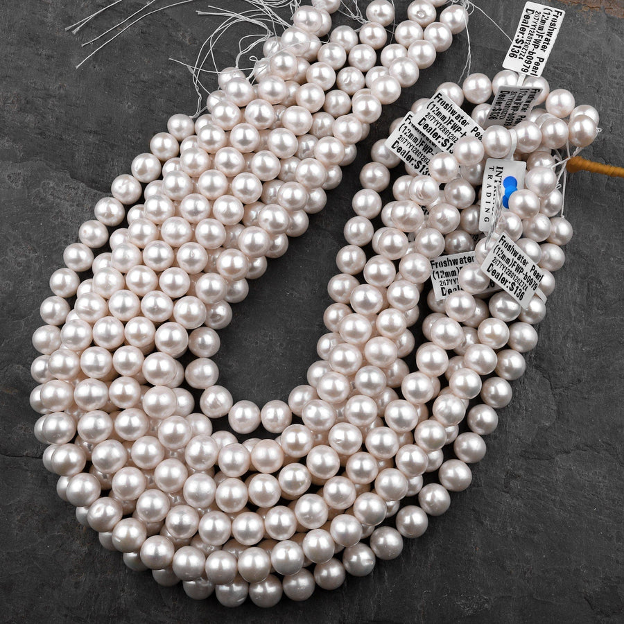 AA Genuine White Freshwater Pearl 6mm 8mm 10mm Round Pearl Shimmery Iridescent Classic White Pearl 15.5" Strand