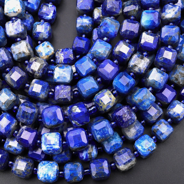 Natural Blue Lapis Gemstone Faceted 6mm 8mm Cube Square Dice Beads 15.5" Strand