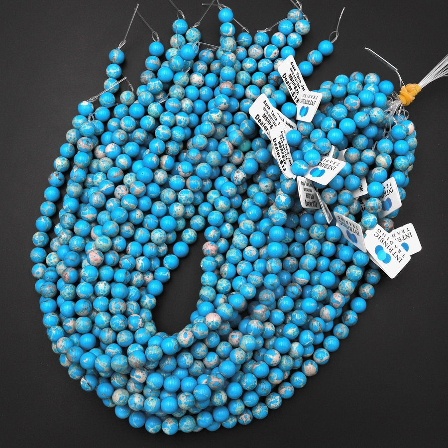Blue Turquoise Jasper 4mm 6mm 8mm 10mm Round Beads Aka Impression Imperial Jasper Snake Skin Jasper 15.5" Strand