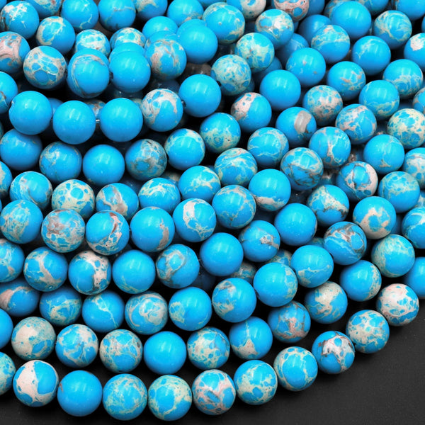 Blue Turquoise Jasper 4mm 6mm 8mm 10mm Round Beads Aka Impression Imperial Jasper Snake Skin Jasper 15.5" Strand