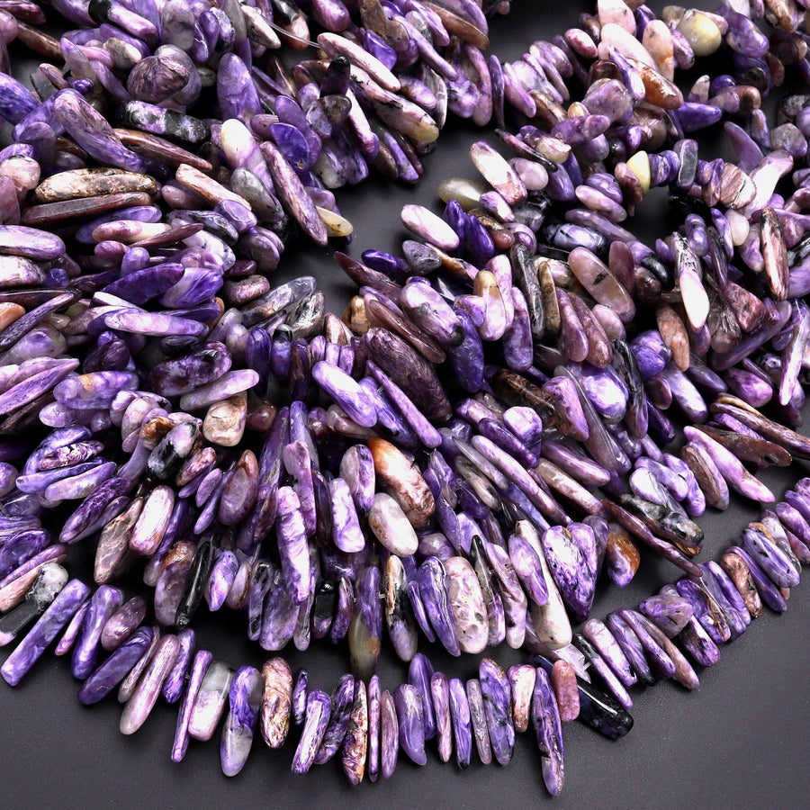Natural Purple Charoite Long Freeform Spike Nugget Beads 15.5" Strand