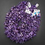Natural Purple Charoite Long Freeform Spike Top Side Drilled Beads 15.5" Strand
