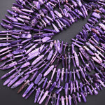 Natural Purple Charoite Long Freeform Spike Top Side Drilled Beads 15.5" Strand