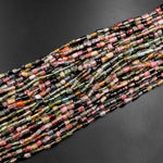Natural Green Pink Watermelon Tourmaline Freeform Tube Cylinder Beads 15.5" Strand