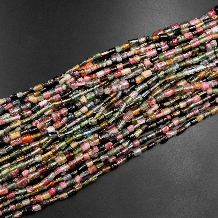 Natural Green Pink Watermelon Tourmaline Freeform Tube Cylinder Beads 15.5" Strand