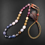 Natural Multicolor Red Pink Yellow Sapphire Smooth Oval Pebble Large Gemstone Beads Necklace Strand