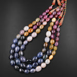 Natural Multicolor Red Pink Yellow Sapphire Smooth Oval Pebble Large Gemstone Beads Necklace Strand