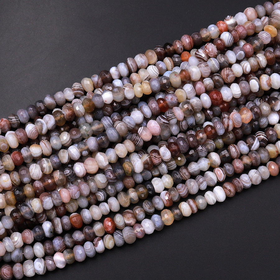 Natural Botswana Agate Faceted Rondelle Beads 6mm 8mm 15.5" Strand