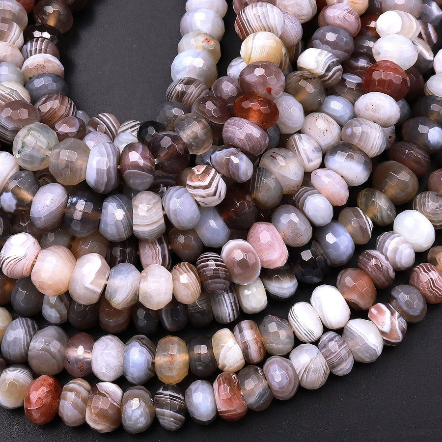 Natural Botswana Agate Faceted Rondelle Beads 6mm 8mm 15.5" Strand