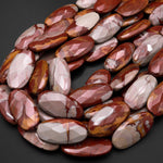 Large Phenomenal Faceted Natural Noreena Jasper Long Oval 40mm Pendant Beads 15.5" Strand