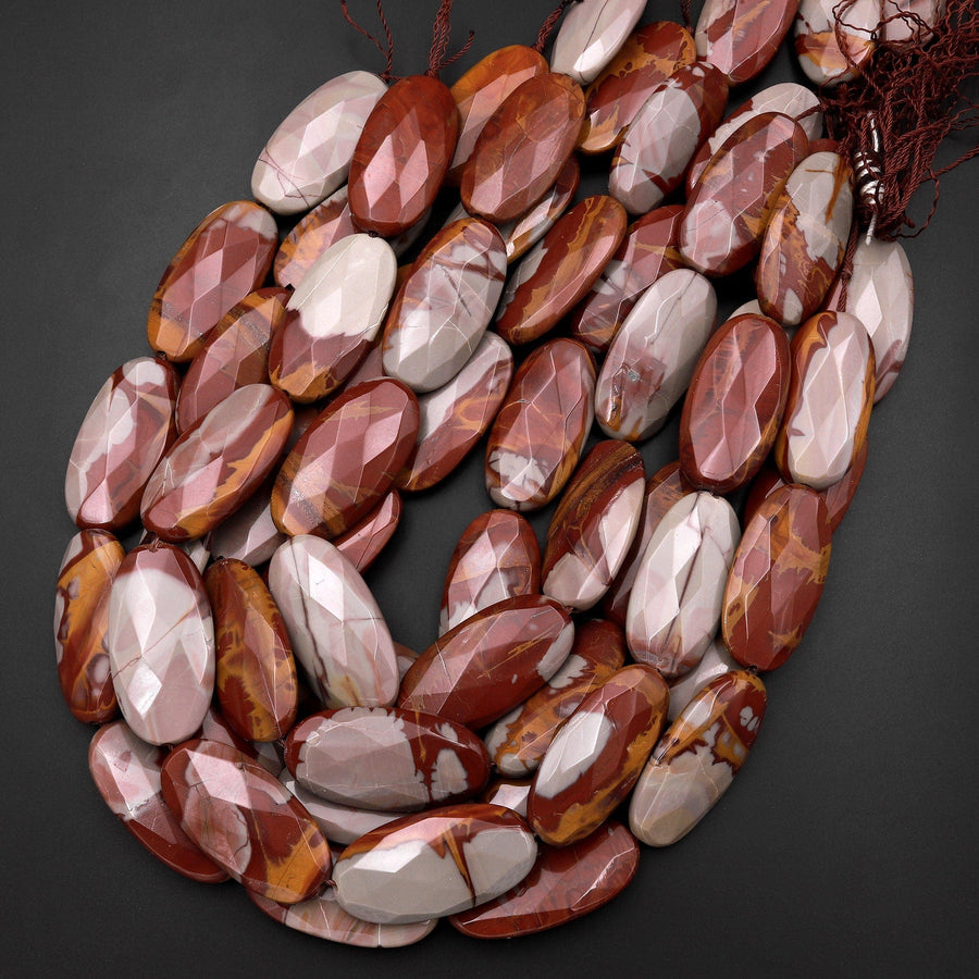Large Phenomenal Faceted Natural Noreena Jasper Long Oval 40mm Pendant Beads 15.5" Strand