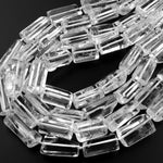 Natural Rock Quartz Beads Long Cylinder Tube Nugget Hand Cut Clear Raw Crystals 15.5" Strand