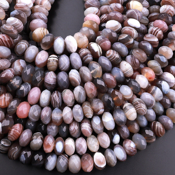 Natural Botswana Agate Faceted Rondelle Beads 10mm 15.5" Strand