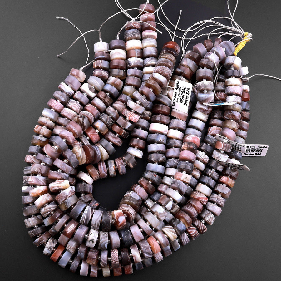 Matte Large Botswana Agate Beads 14mm Rondelle Heishi Wheel Shape 15.5" Strand