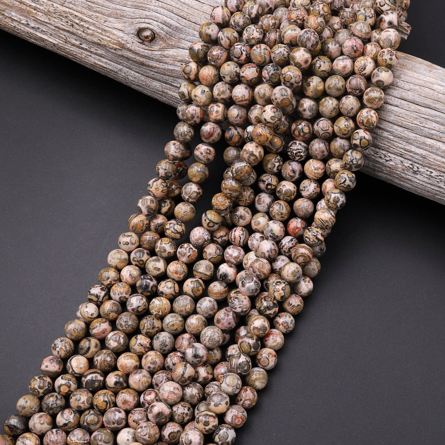 Natural Leopard Skin Jasper 6mm 8mm 10mm Smooth Round Beads 15.5" Strand