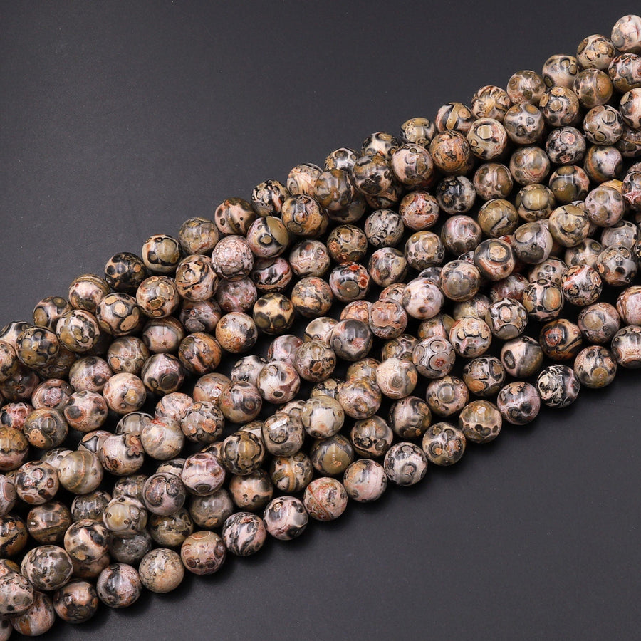 Natural Leopard Skin Jasper 6mm 8mm 10mm Smooth Round Beads 15.5" Strand