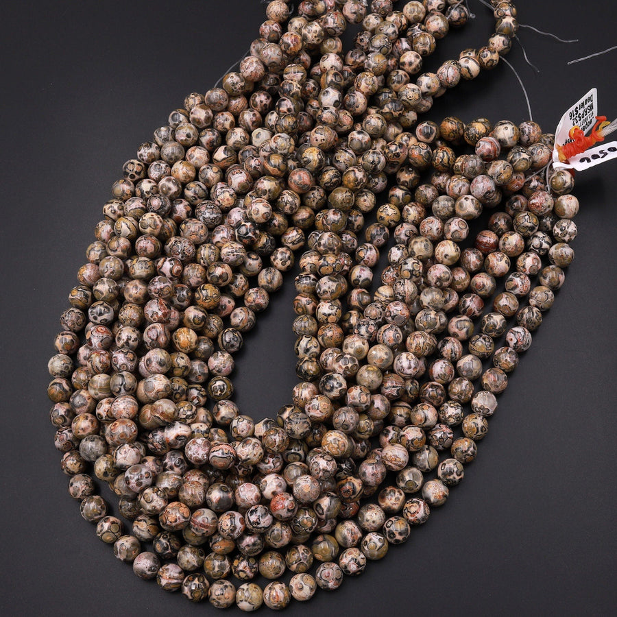 Natural Leopard Skin Jasper 6mm 8mm 10mm Smooth Round Beads 15.5" Strand