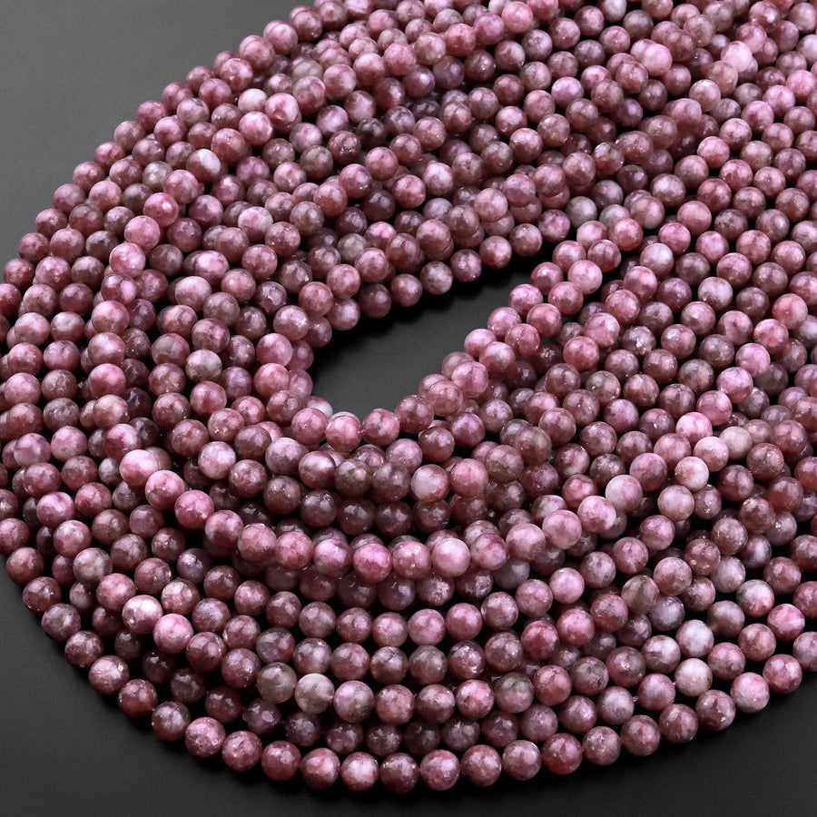 Natural Maroon Purple Lepidolite 4mm 6mm 8mm 10mm Round Beads High Quality Gemstone 15.5" Strand