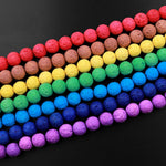 Natural Volcanic Lava 6mm 8mm 10m Round Bead Colorful Rainbow Red Yellow Brown Green Teal Blue Purple 15.5" Strand