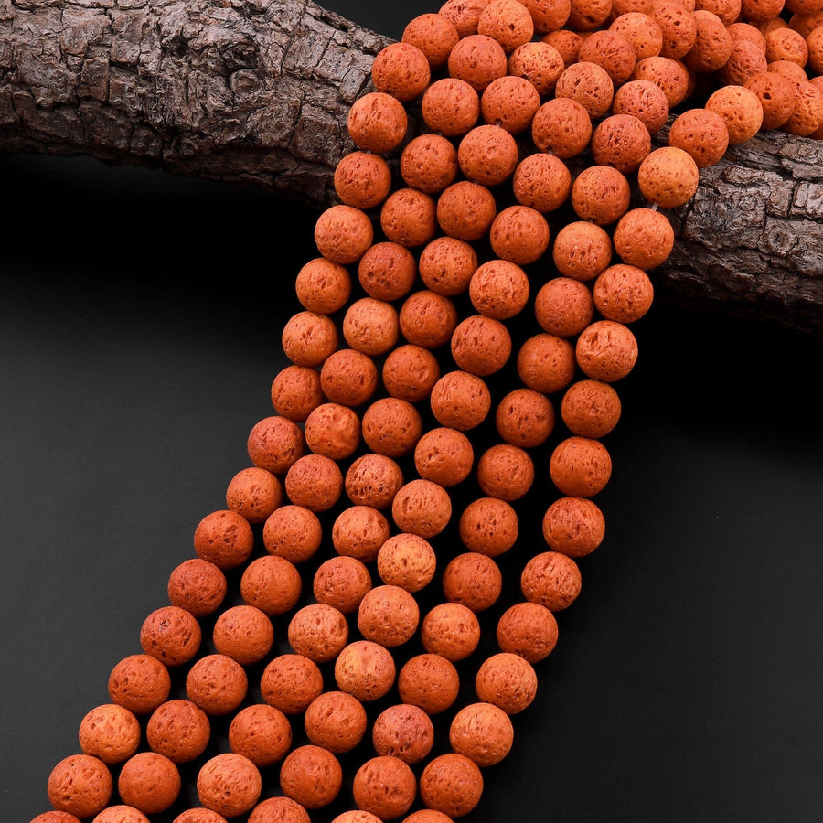 Natural Volcanic Lava 6mm 8mm 10m Round Bead Burnt Orange 15.5" Strand