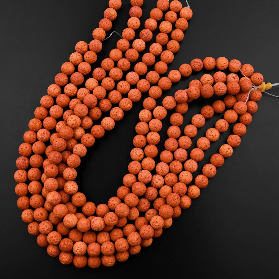 Natural Volcanic Lava 6mm 8mm 10m Round Bead Burnt Orange 15.5" Strand