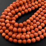 Natural Volcanic Lava 6mm 8mm 10m Round Bead Burnt Orange 15.5" Strand