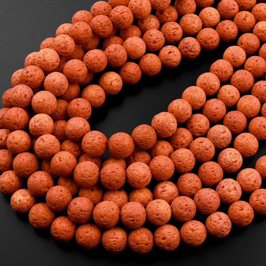Natural Volcanic Lava 6mm 8mm 10m Round Bead Burnt Orange 15.5" Strand