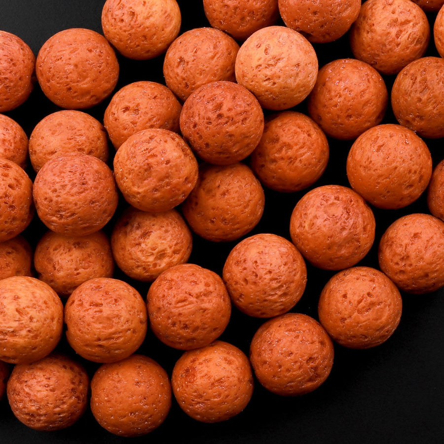 Natural Volcanic Lava 6mm 8mm 10m Round Bead Burnt Orange 15.5" Strand