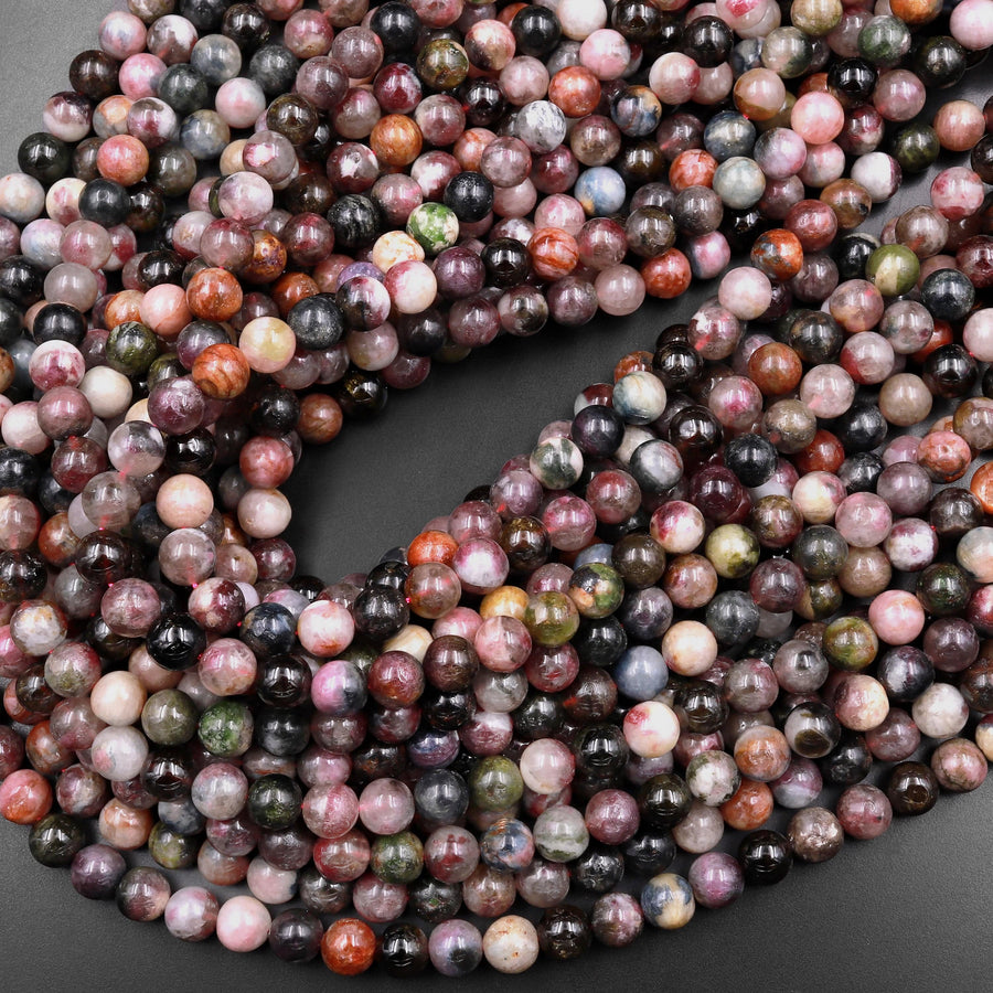 Natural Multicolor Tourmaline Round Beads 5mm 6mm 7mm 15.5" Strand