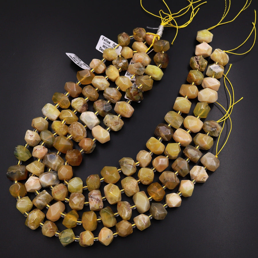 Natural African Yellow Opal Bead Chunky Large Faceted Rectangle Nuggets 15.5" Strand