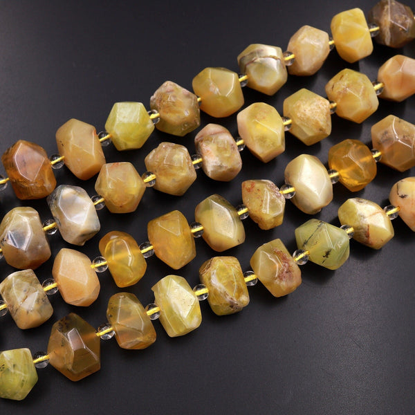 Natural African Yellow Opal Bead Chunky Large Faceted Rectangle Nuggets 15.5" Strand