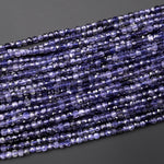Natural Iolite Gemstone Faceted 4mm Cube Beads 15.5" Strand