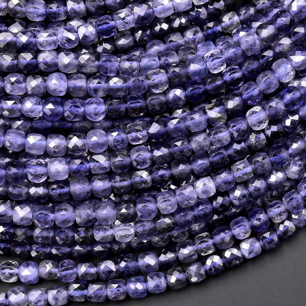 Natural Iolite Gemstone Faceted 4mm Cube Beads 15.5" Strand