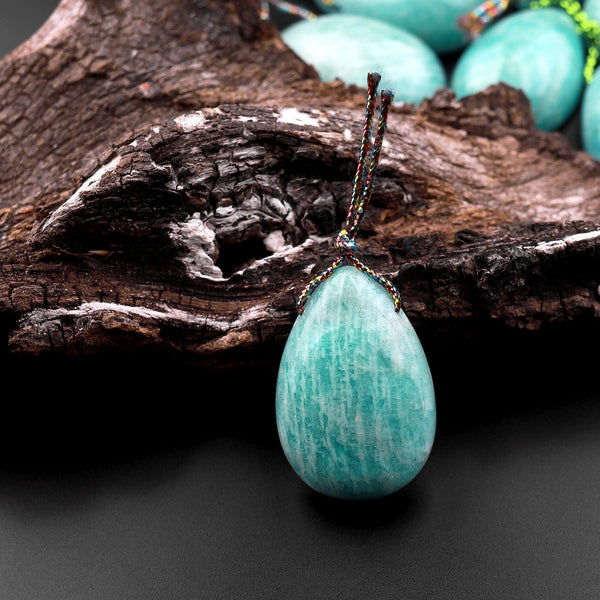 Natural Russian Amazonite Teardrop Pendant Side Drilled Aqua Sea Blue Green Gemstone