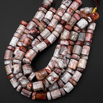 Rare Laguna Lace Agate Beads Large Faceted Cylinder Barrel Drum Tube Nuggets 15.5" Strand