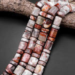 Rare Laguna Lace Agate Beads Large Faceted Cylinder Barrel Drum Tube Nuggets 15.5" Strand