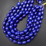 AAAAA Large Natural Blue Lapis Smooth Puffy Teardrop Vertically Drilled Beads 15.5" Strand