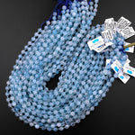 AAA Natural Translucent Blue Aquamarine 6mm Beads Faceted Energy Prism Double Terminated Point Cut 15.5" Strand