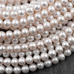 Genuine White Freshwater Pearl 6mm 8mm 10mm Off Round Shimmery Iridescent Classic Pearl 15.5" Strand
